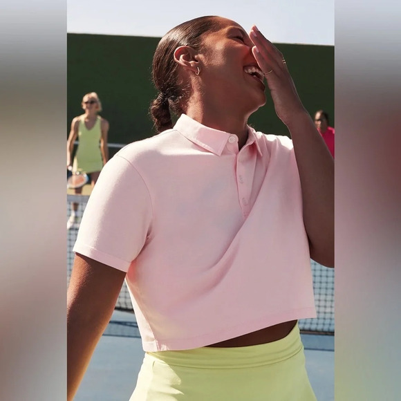 FABLETICS Boxy Short-Sleeve Polo Orchid Pink Large NWOT - Picture 5 of 15